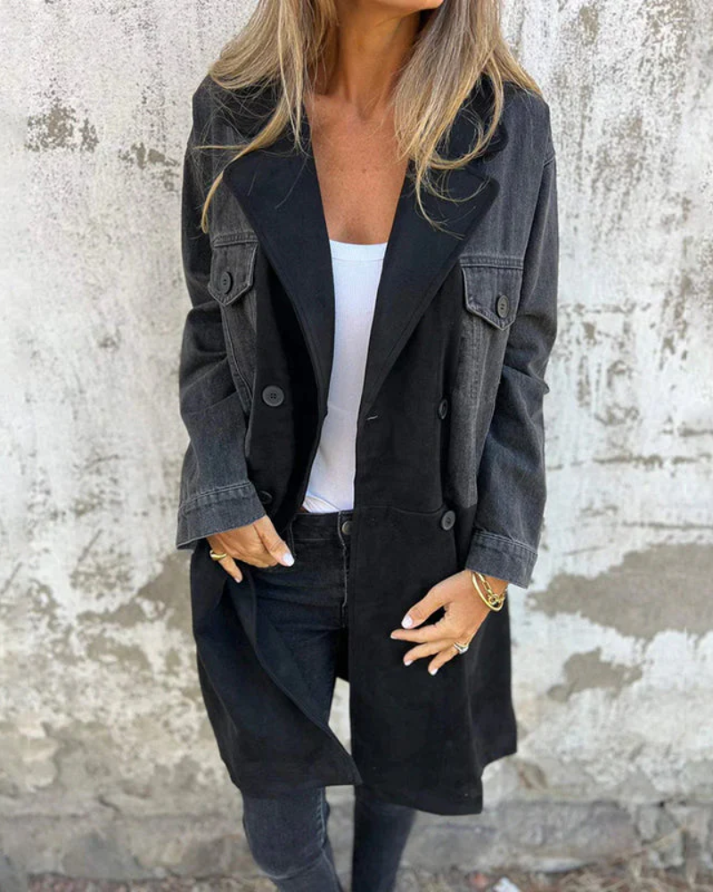 Sobretudo Feminino Bicolor Jeans e Suede Marina