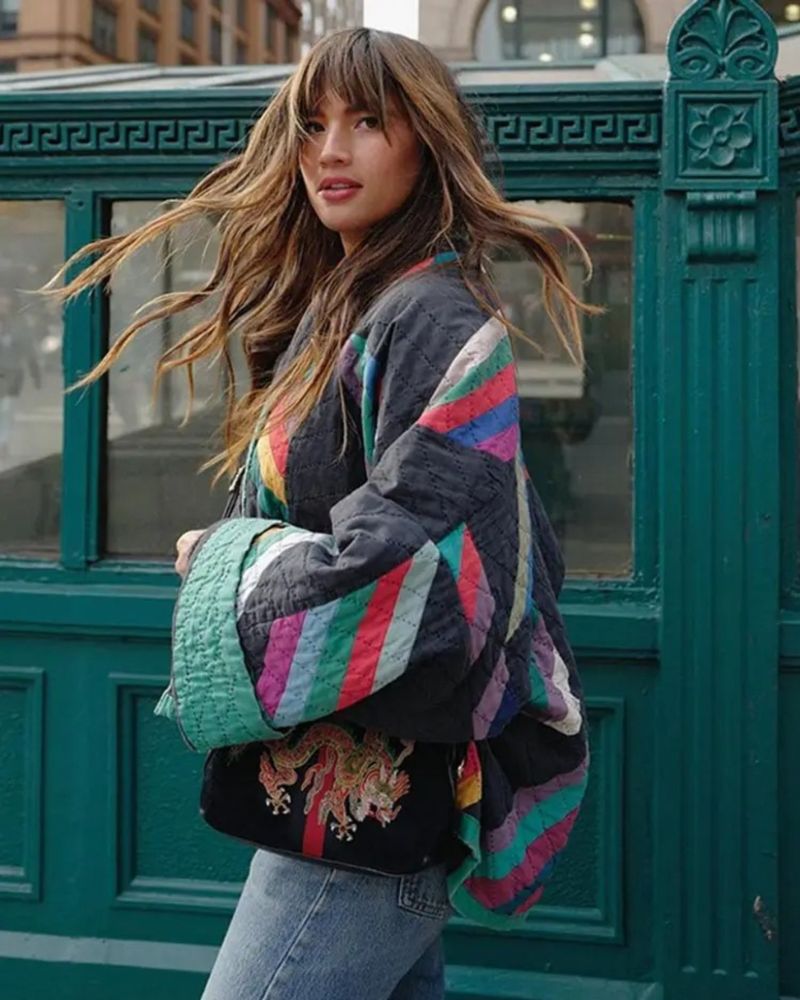 Jaqueta Feminina Kimono Acolchoado com Patchwork Colorido Maika