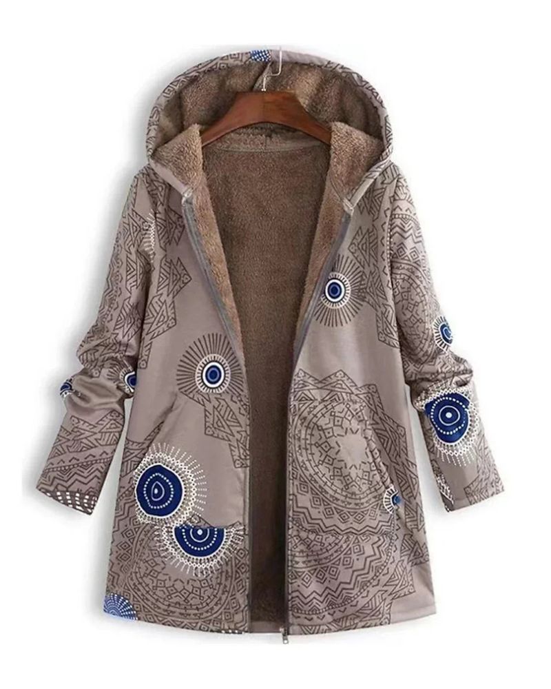 Parka Feminina Estampada com Forro de Pelúcia e Capuz Zoe