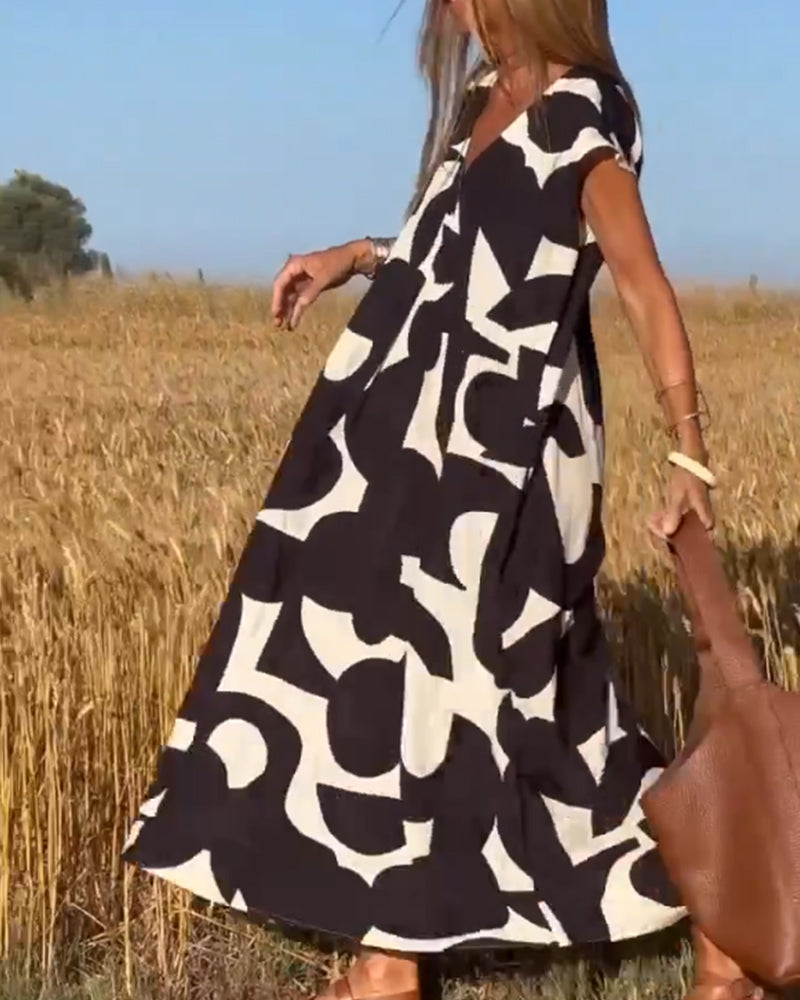 Vestido Estampado com Decote em V