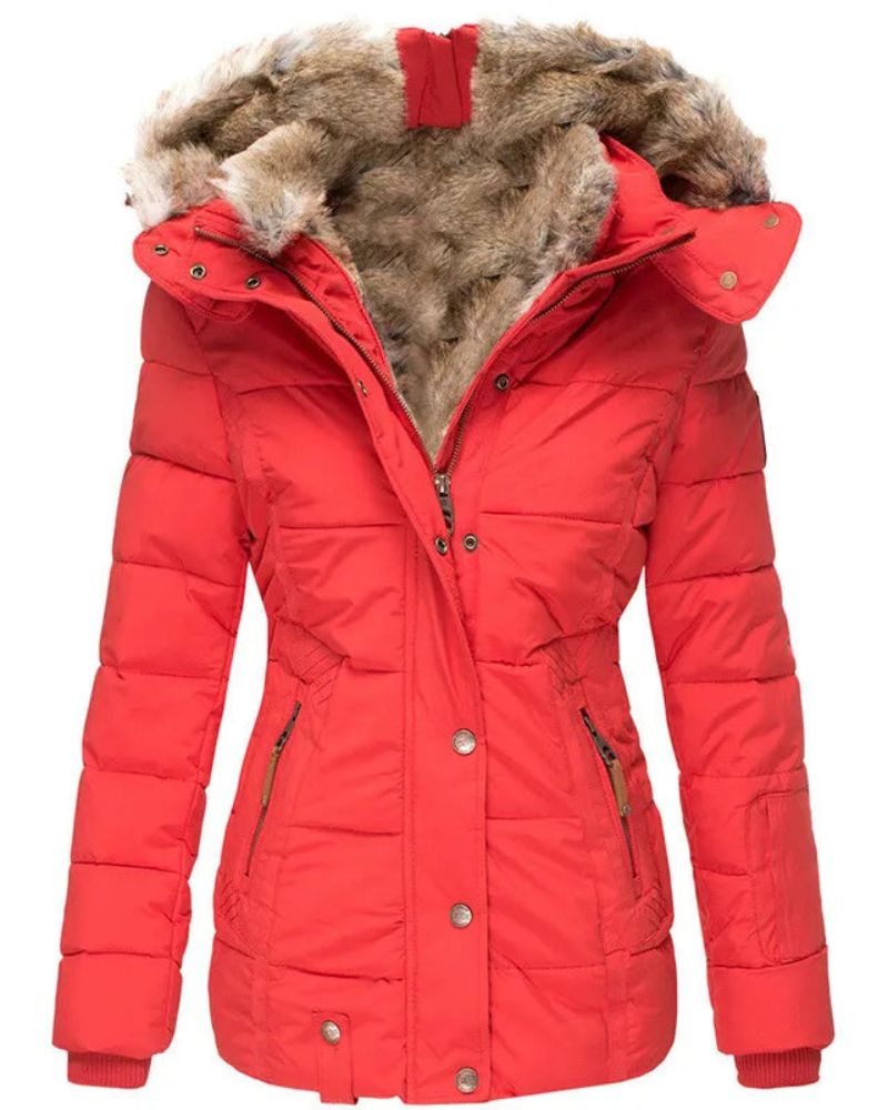 Jaqueta Feminina Puffer com Capuz Forrado em Pelo Liena