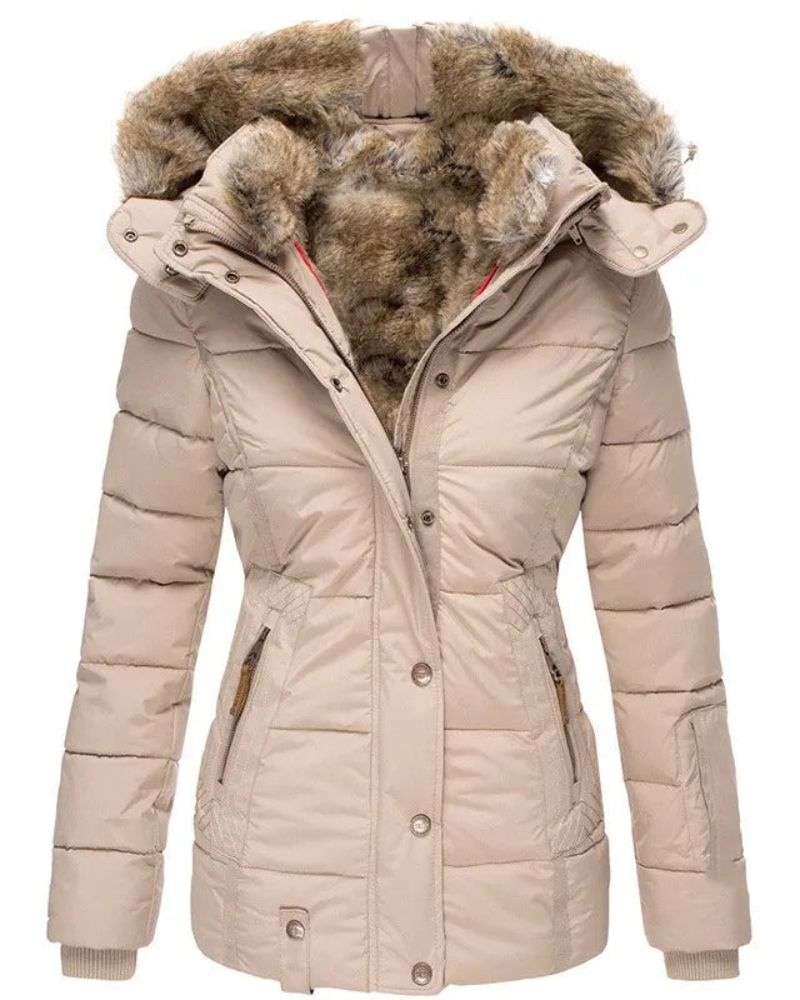 Jaqueta Feminina Puffer com Capuz Forrado em Pelo Liena