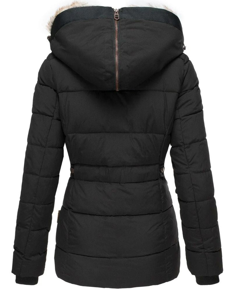 Jaqueta Feminina Puffer com Capuz Forrado em Pelo Liena