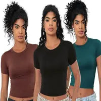 KIT 03 Baby Tee Feminina - Blusa Slim Fit Manga Curta - Blusa de Compressao Baby Tee