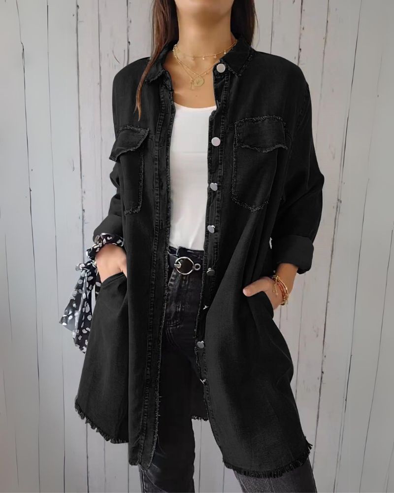 Camisa Jeans Oversized Feminina com Bolsos Frontais Elisa