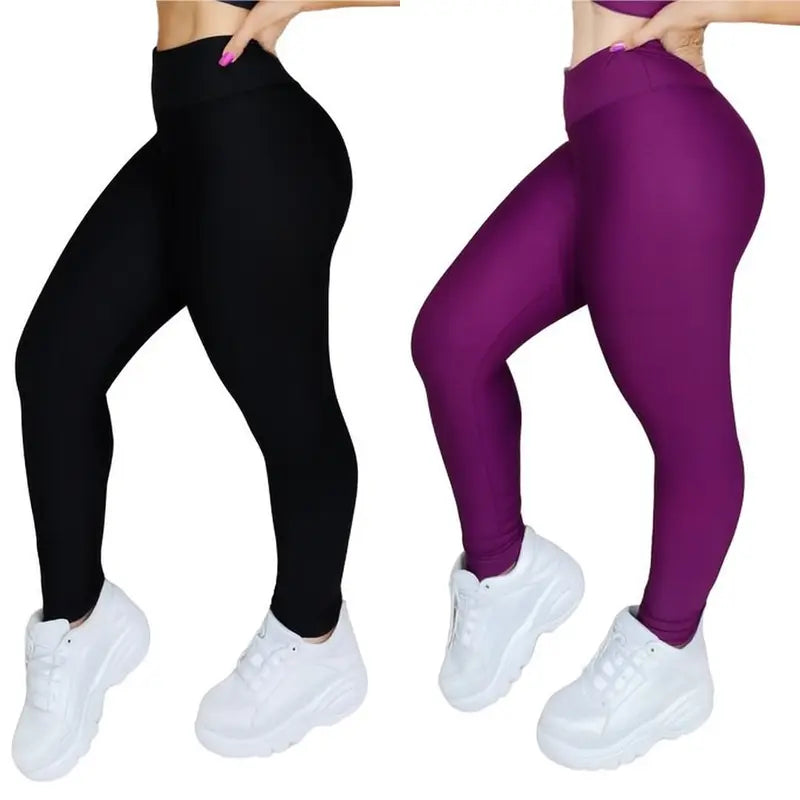 Kit 2 Calça Legging Zero Transparente Suplex Liso Cintura Alta Feminino