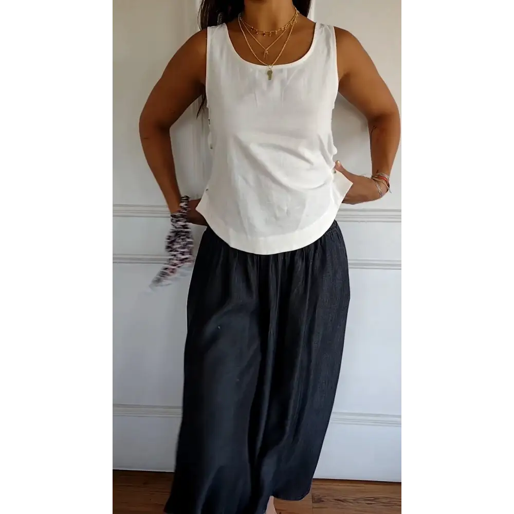 Regata de Algodão e Linho com Botões Laterais