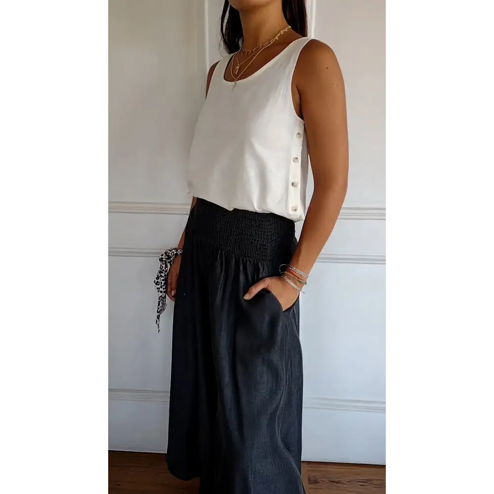 Colete de Algodão e Linho com Botões Laterais