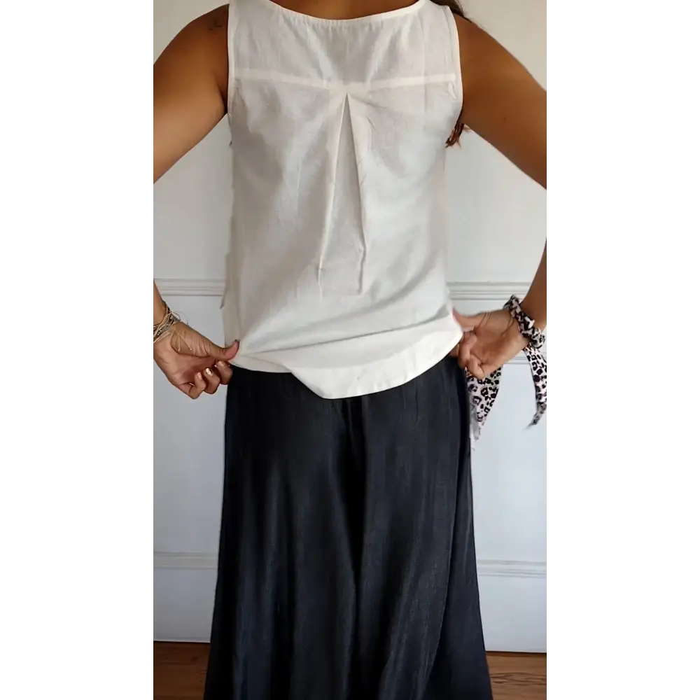 Regata de Algodão e Linho com Botões Laterais