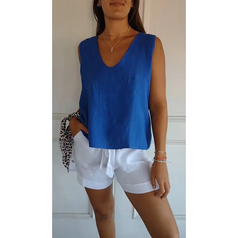 Colete de Algodão e Linho com Design de Alça nas Costas