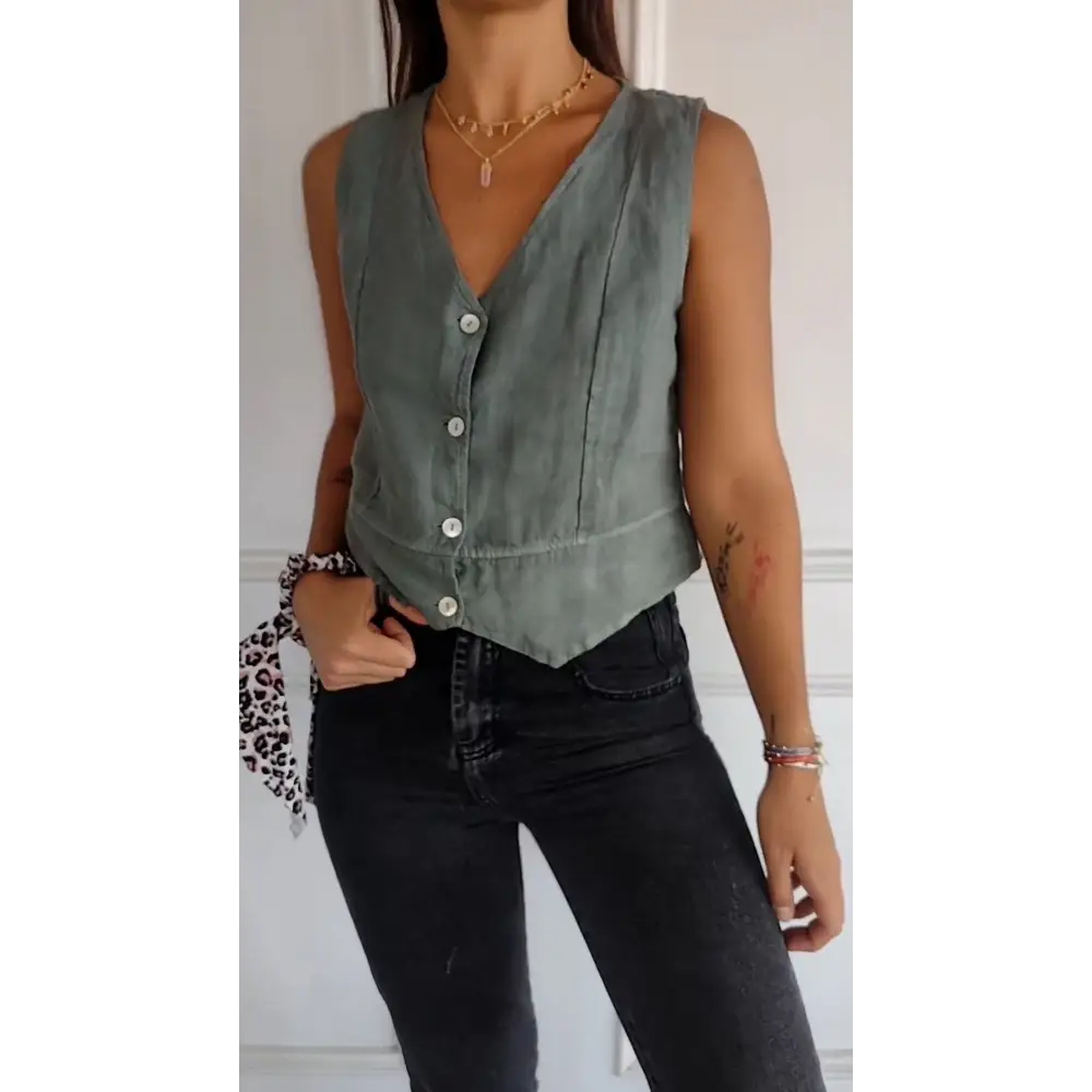 Colete Slim Fit de Algodão e Linho