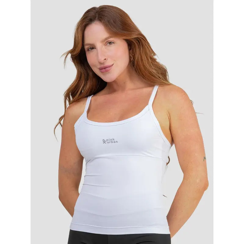 Regata Alça Fina Fitness Blusa Feminino Liso Poliamida Tank Top Slim Camiseta Academia Verão