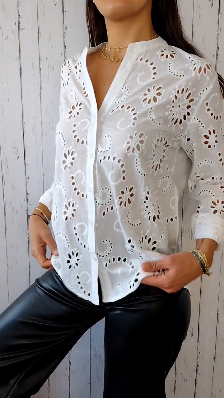 Camisa vazada de algodão e linho