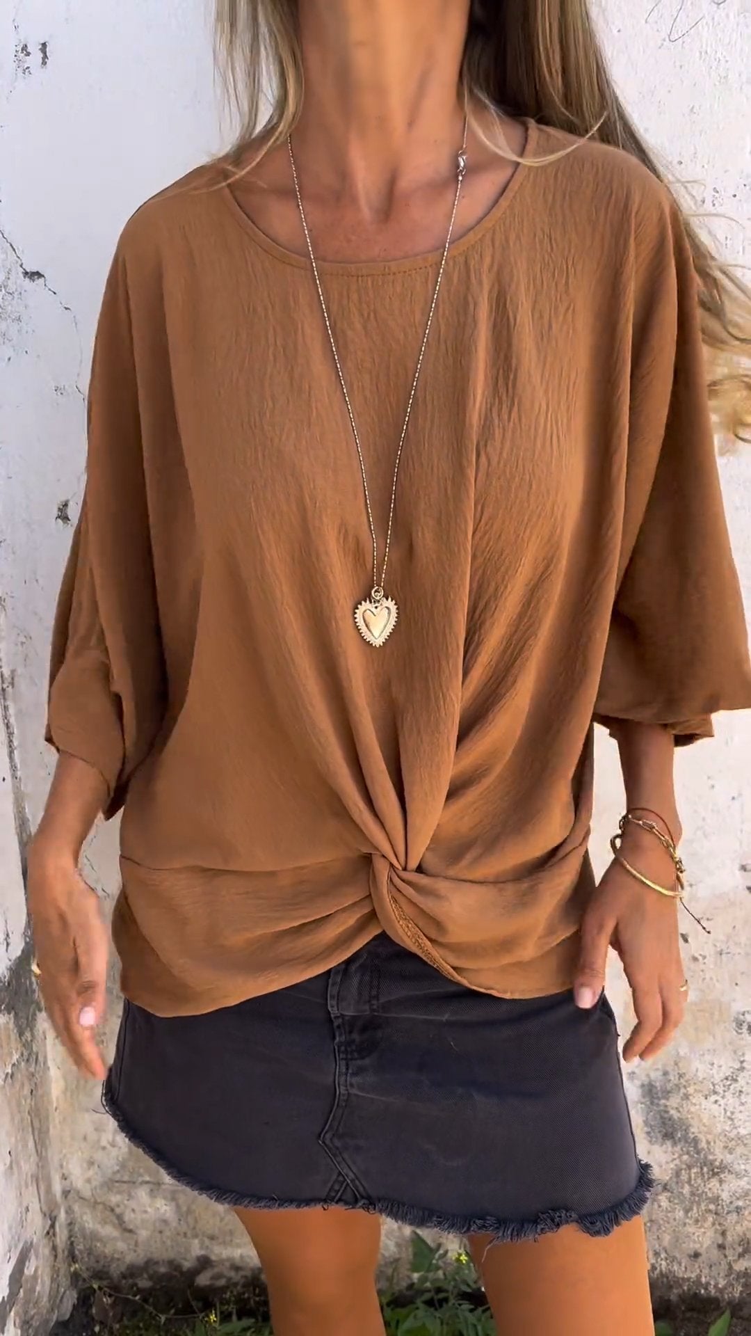 Camiseta confortável de algodão e linho com design