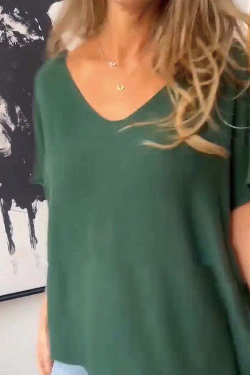 Camiseta de Algodão e Linho com Barra Irregular e Gola Redonda