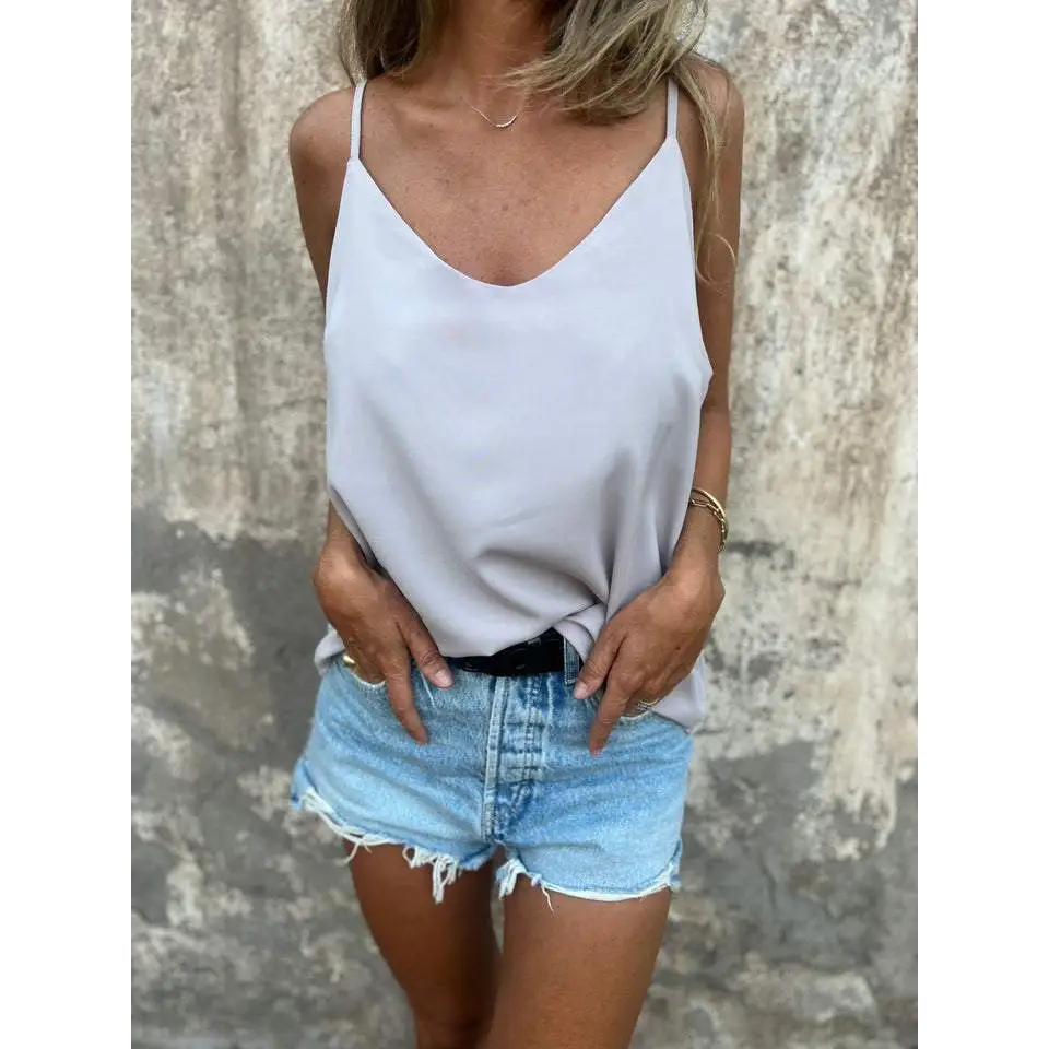 Regata halter de cor sólida com decote em V