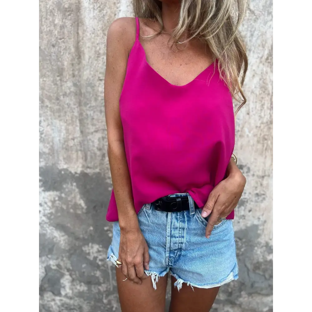 Regata halter de cor sólida com decote em V