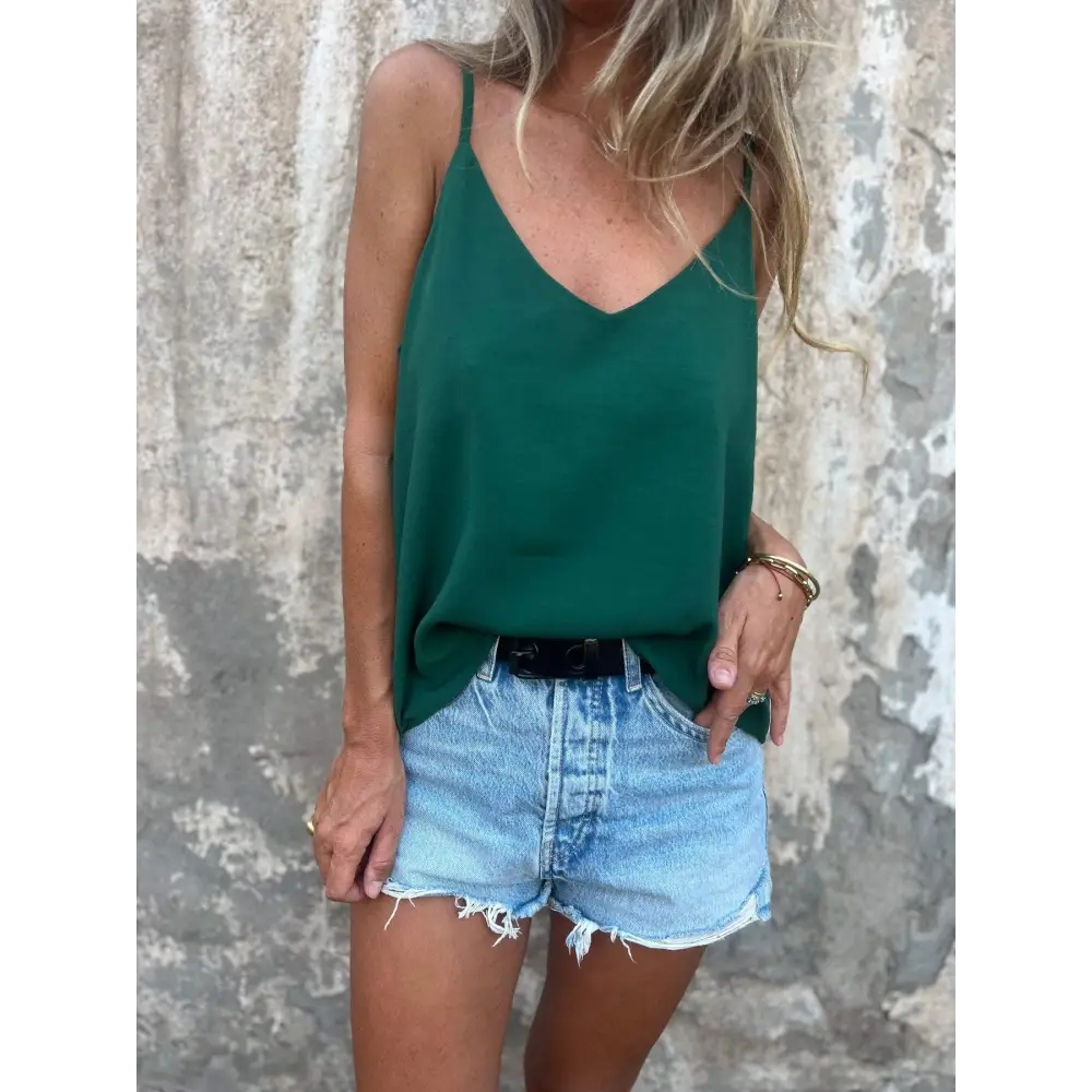 Top halter de cor sólida com decote em V