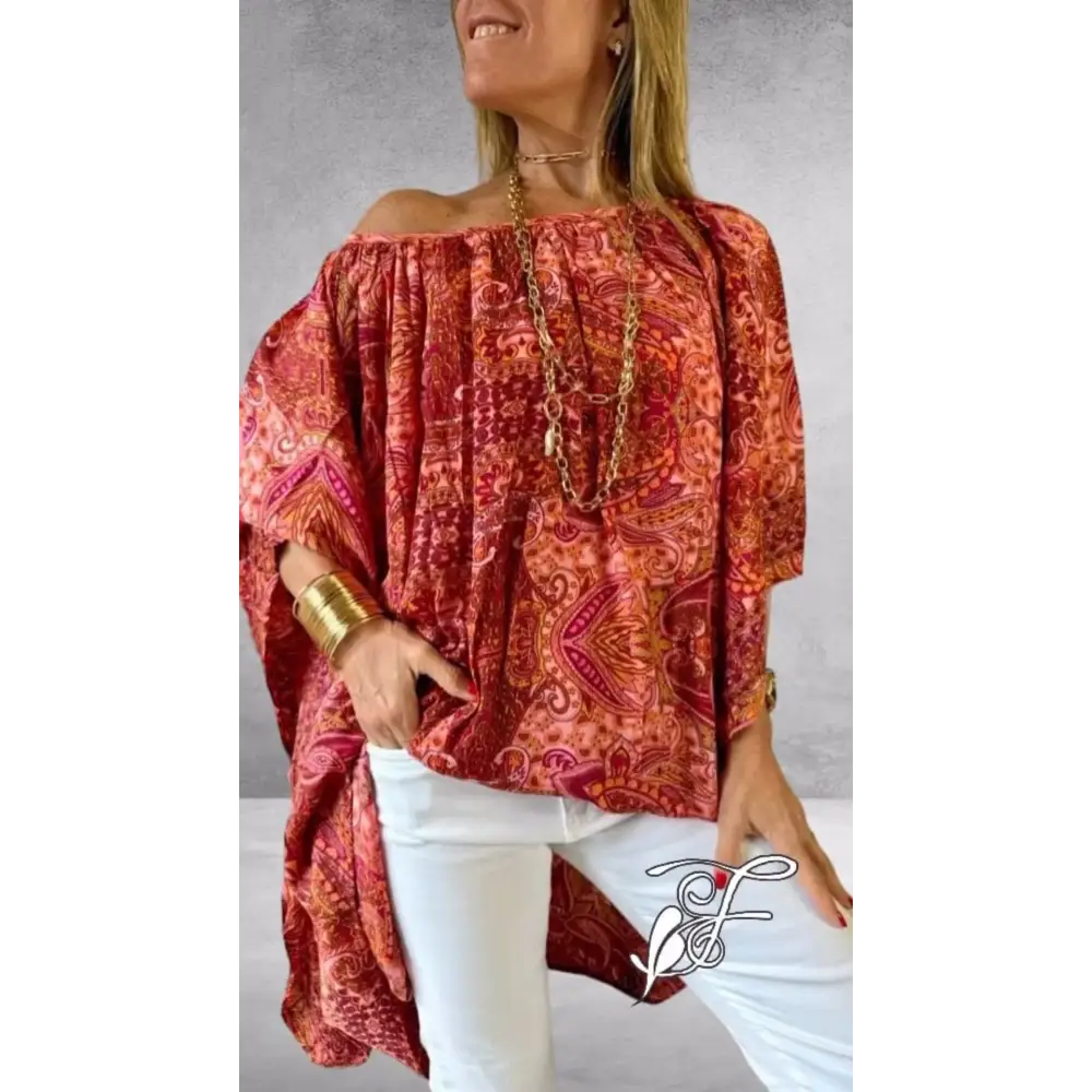 Top solto de ombro caído com manga de morcego