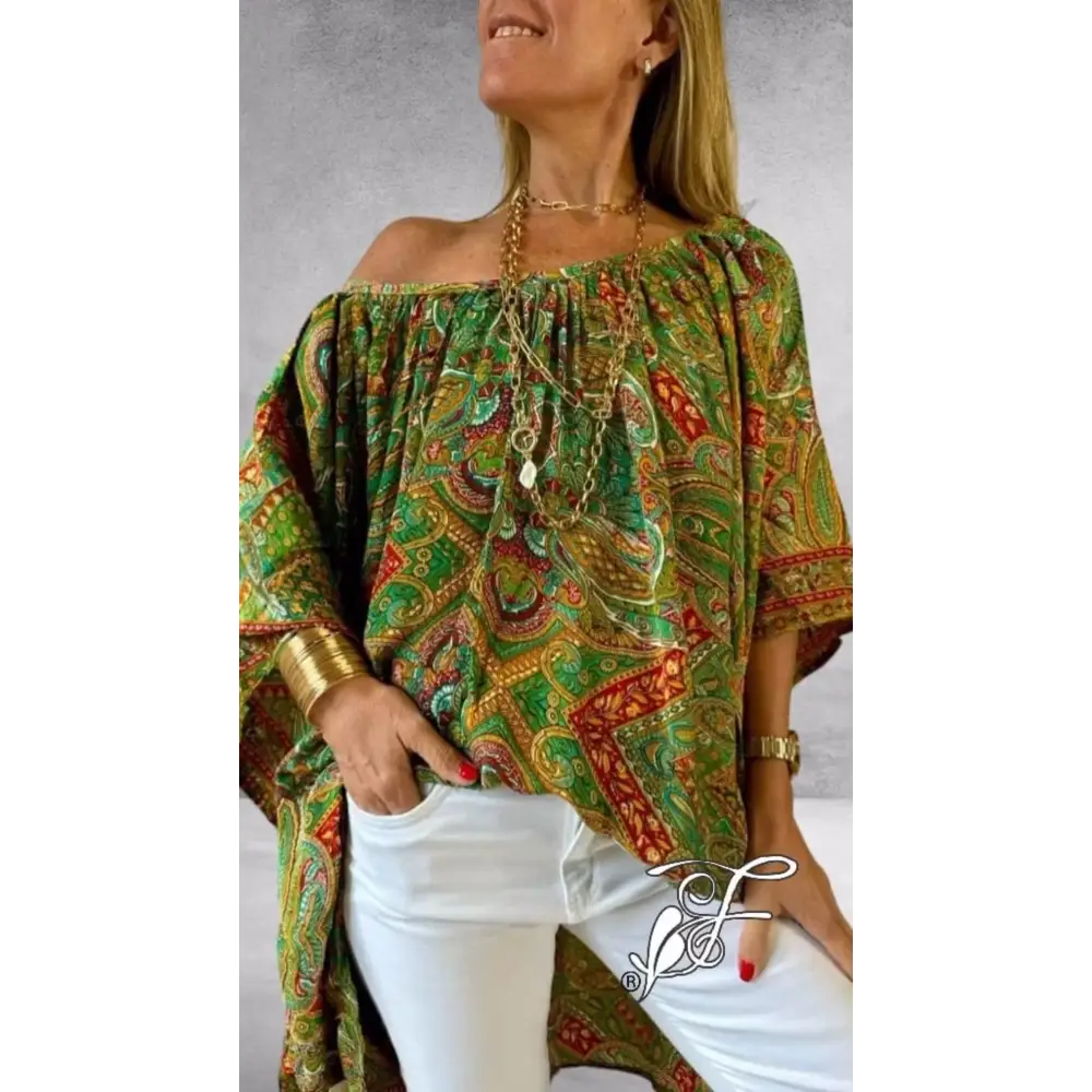 Top solto de ombro caído com manga de morcego