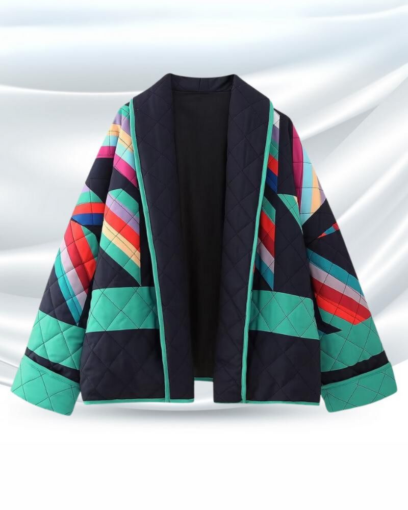 Jaqueta Feminina Kimono Acolchoado com Patchwork Colorido Maika