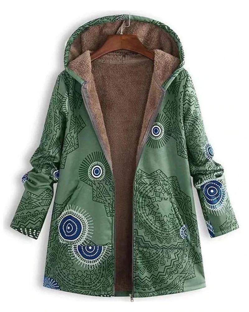 Parka Feminina Estampada com Forro de Pelúcia e Capuz Zoe