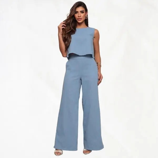 Conjunto Feminino Blusa e Calça Pantalona Em Linho