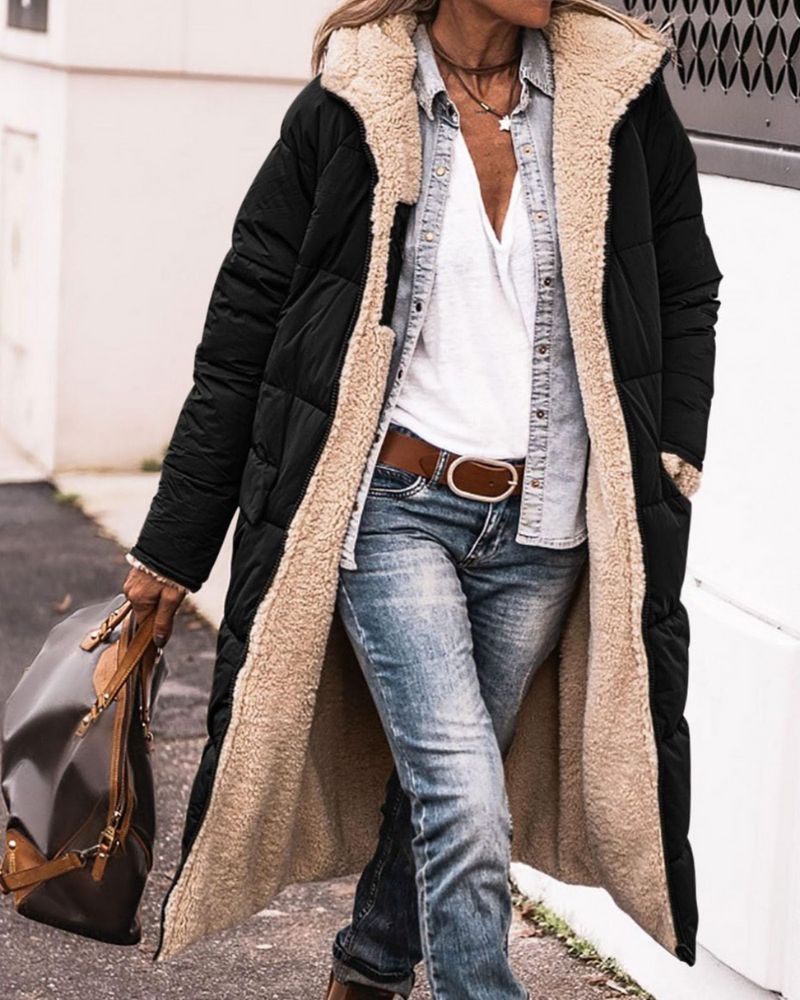Casaco Feminino Longo com Forro Peluciado e Gola Alta Anne