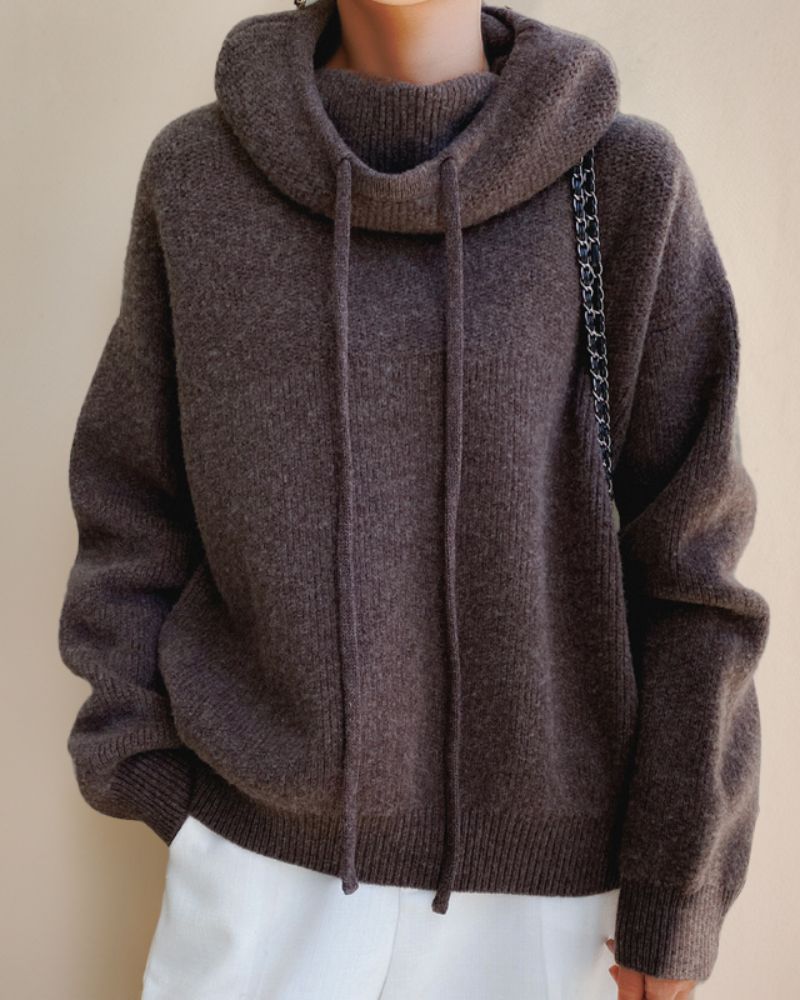 Suéter Feminino Comfy de Tricô com Capuz