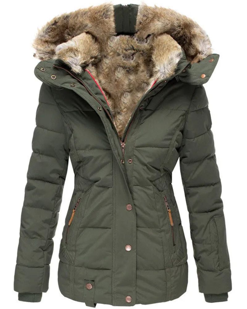 Jaqueta Feminina Puffer com Capuz Forrado em Pelo Liena