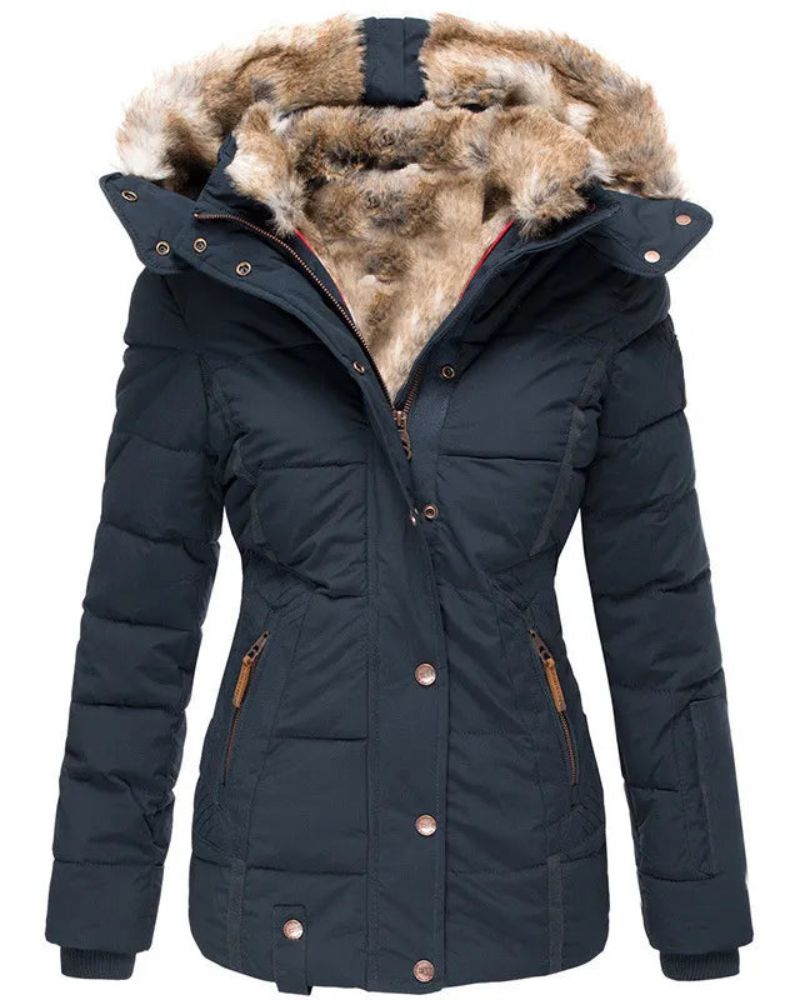 Jaqueta Feminina Puffer com Capuz Forrado em Pelo Liena