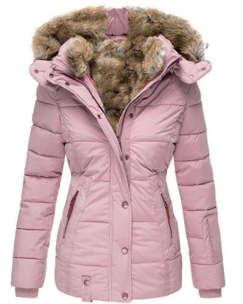 Jaqueta Feminina Puffer com Capuz Forrado em Pelo Liena