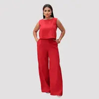 Conjunto Feminino Blusa e Calça Pantalona Em Linho