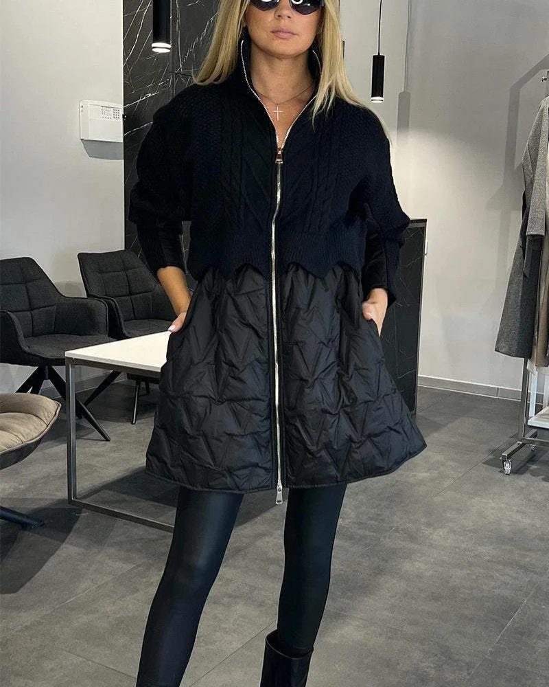 Casaco Puffer Feminino com Tricô e Acolchoado Sara