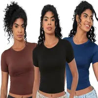 KIT 03 Baby Tee Feminina - Blusa Slim Fit Manga Curta - Blusa de Compressao Baby Tee