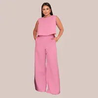 Conjunto Feminino Blusa e Calça Pantalona Em Linho