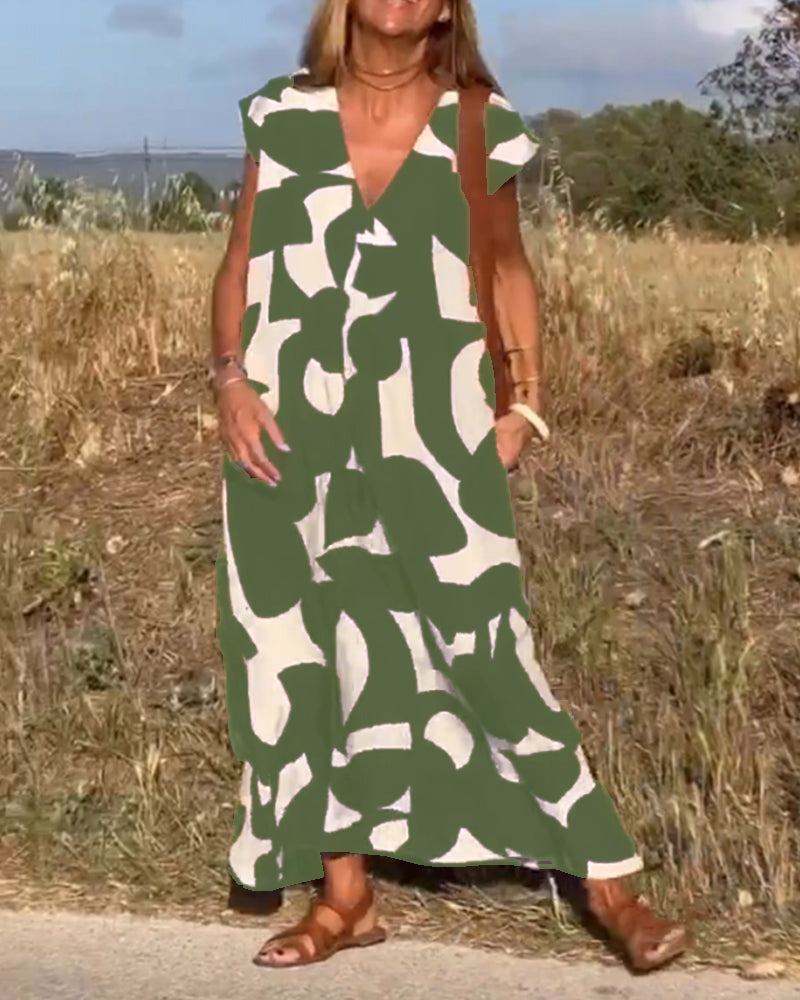 Vestido Estampado com Decote em V