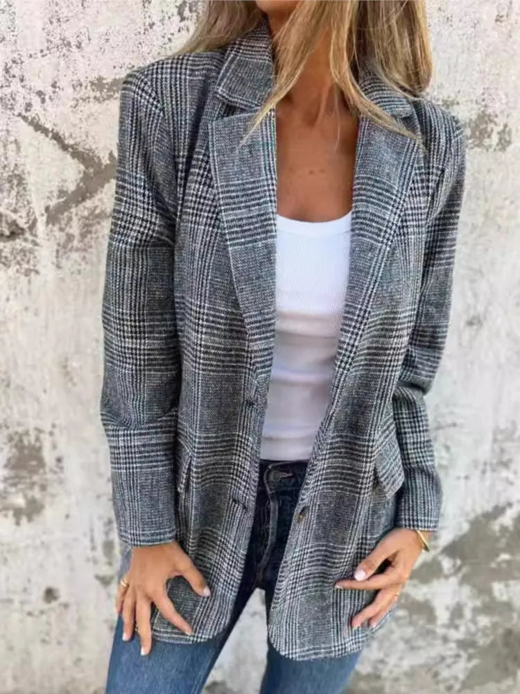 Casaco Longo Xadrez de Botão Feminino