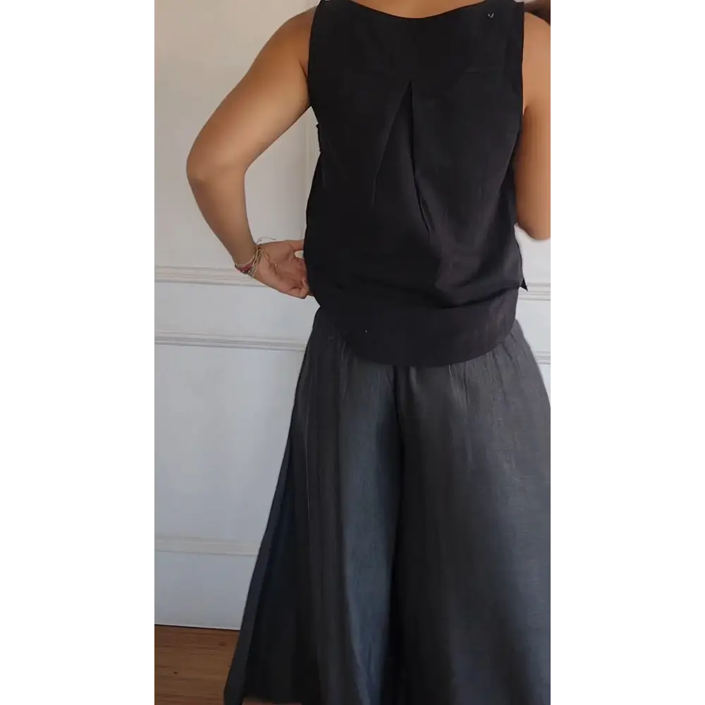 Regata de Algodão e Linho com Botões Laterais