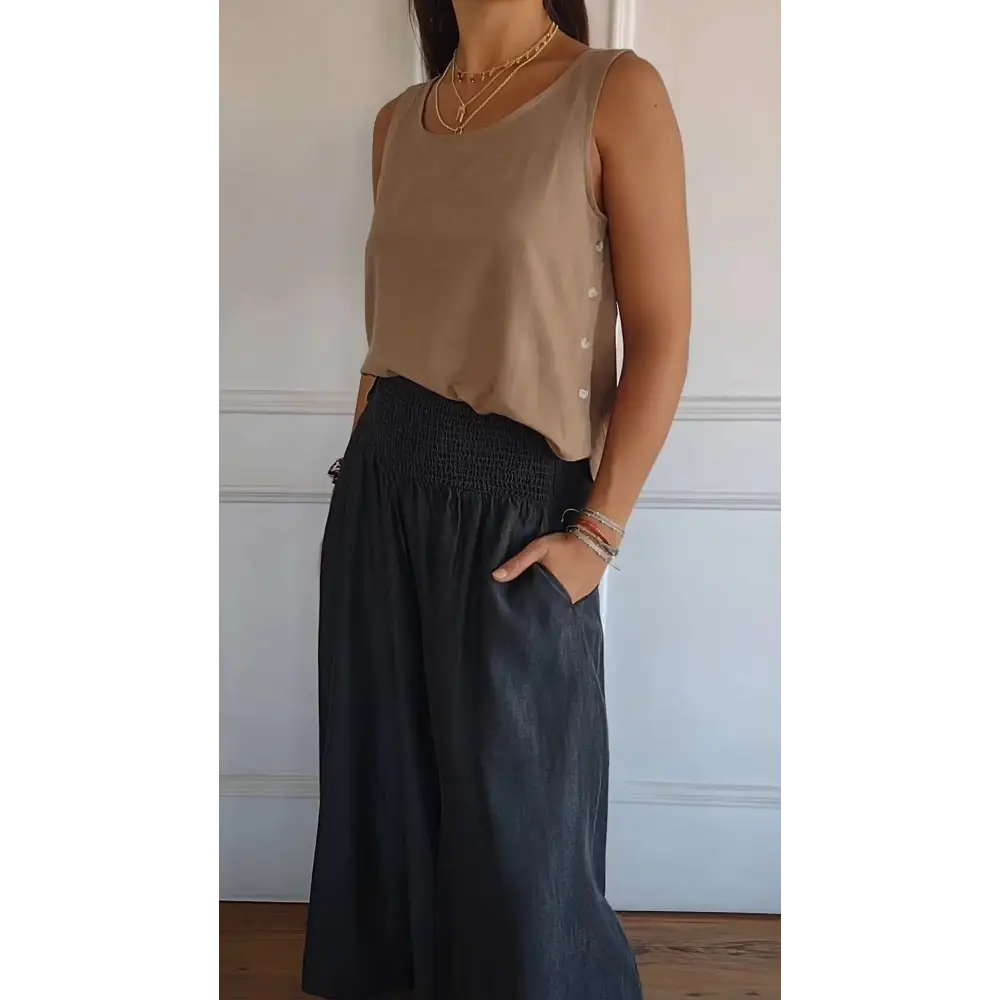 Colete de Algodão e Linho com Botões Laterais