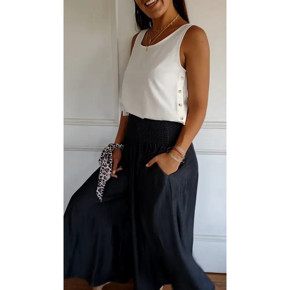 Regata de Algodão e Linho com Botões Laterais