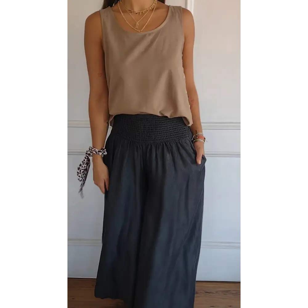 Regata de Algodão e Linho com Botões Laterais