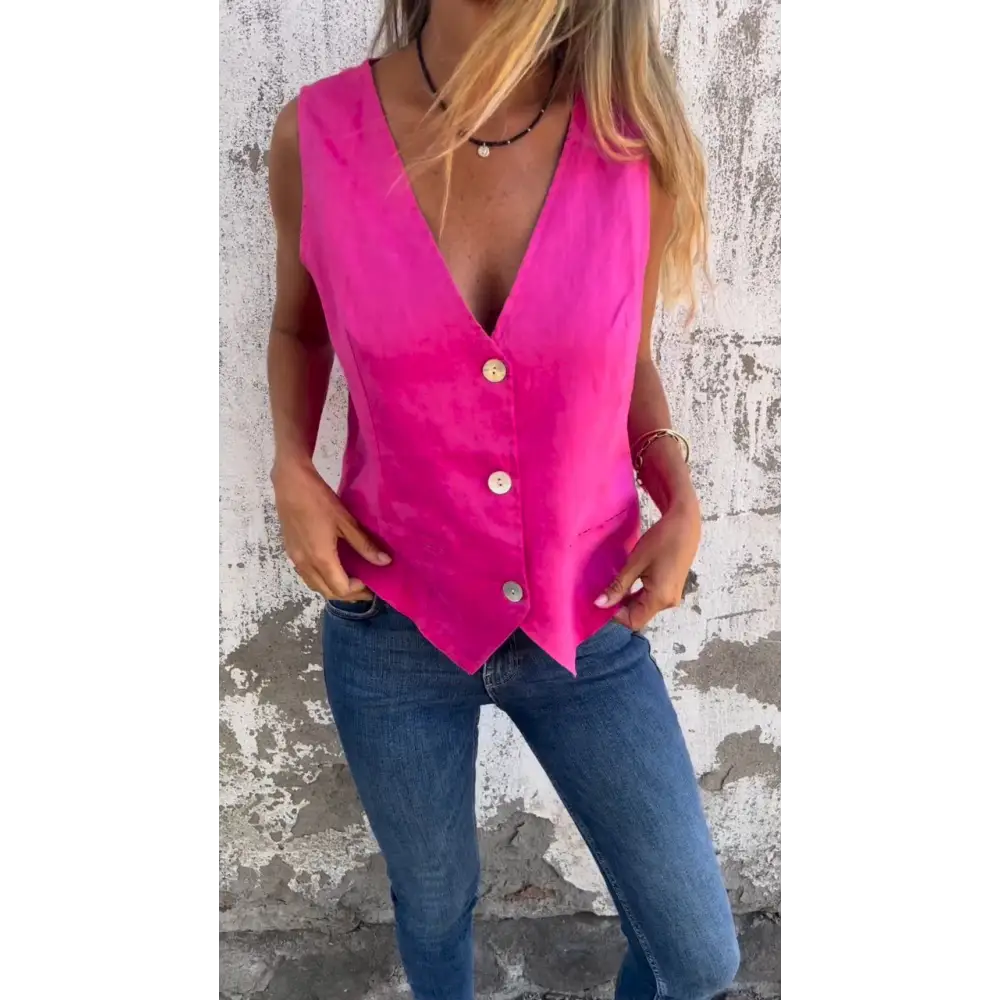 Colete de algodão e linho com decote em V