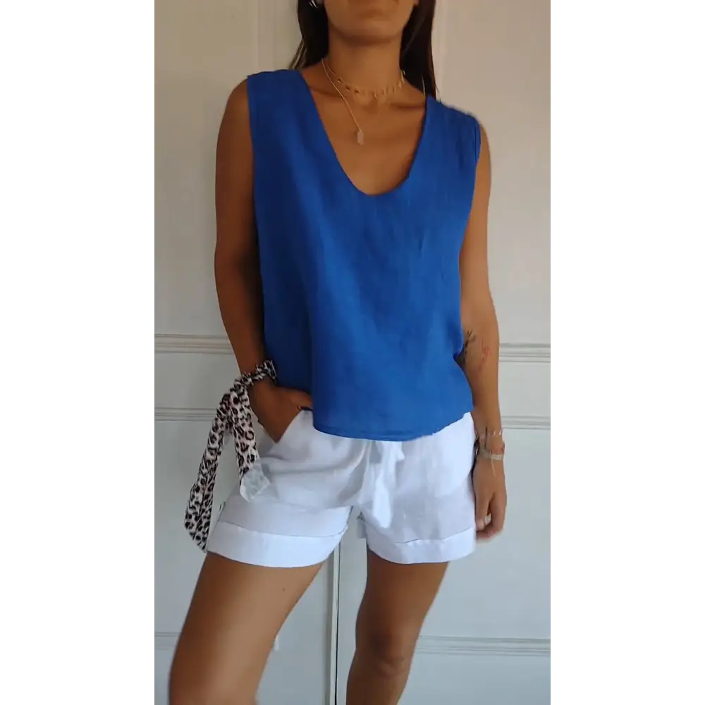 Regata de Algodão e Linho com Design de Alça nas Costas