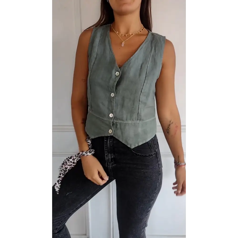 Colete Slim Fit de Algodão e Linho