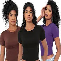 KIT 03 Baby Tee Feminina - Blusa Slim Fit Manga Curta - Blusa de Compressao Baby Tee