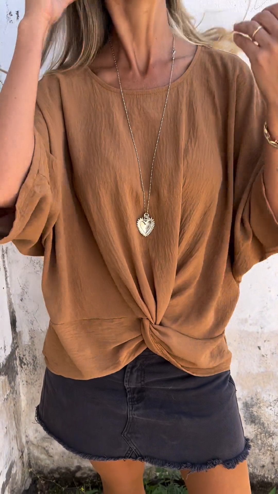 Camiseta confortável de algodão e linho com design