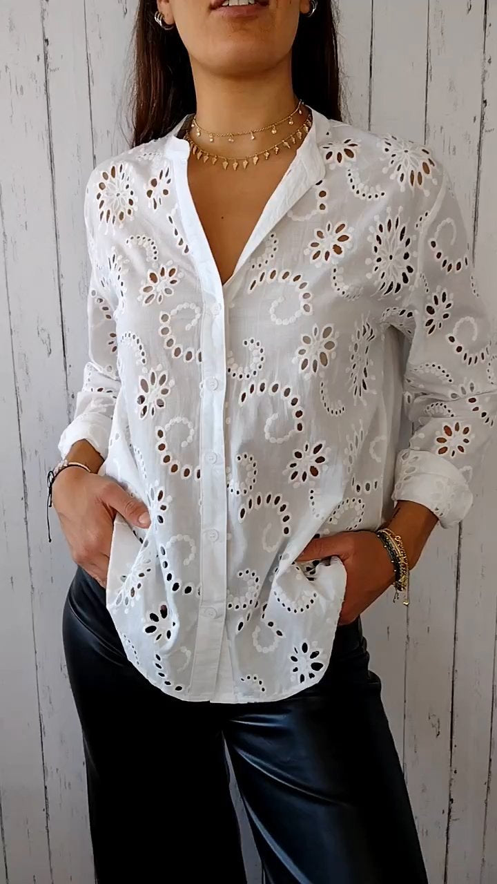 Camisa vazada de algodão e linho