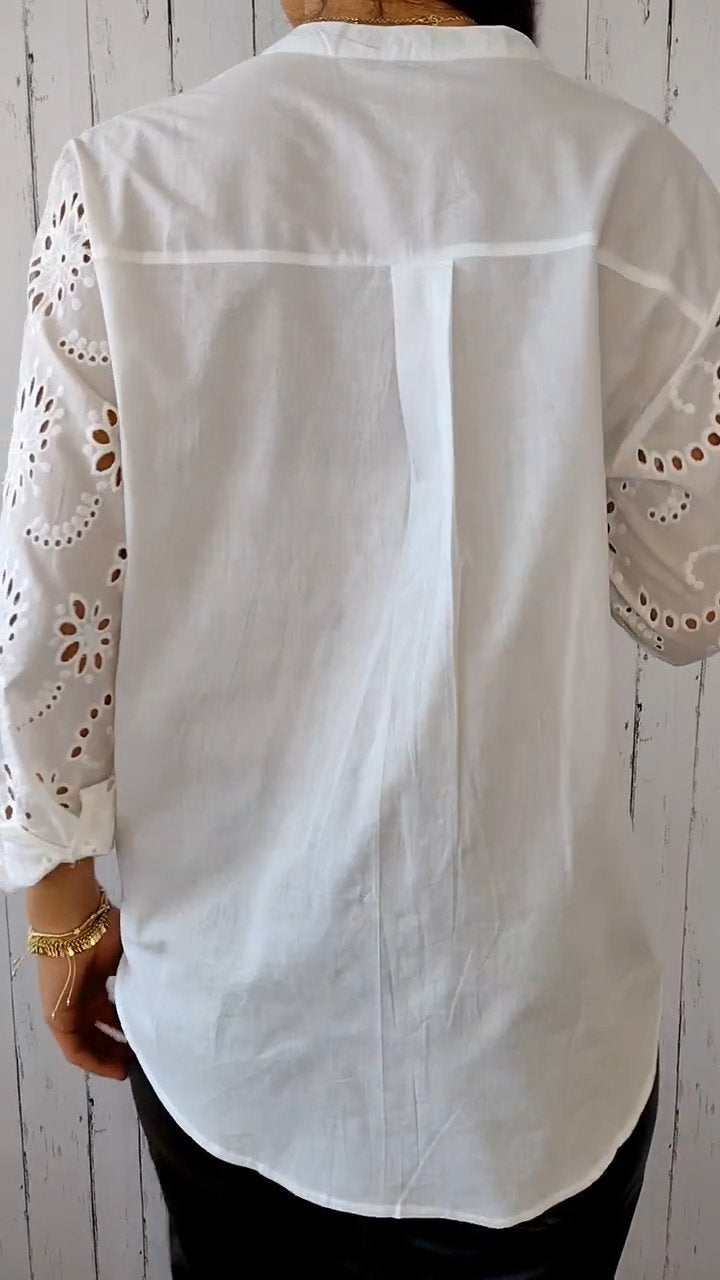 Camisa vazada de algodão e linho