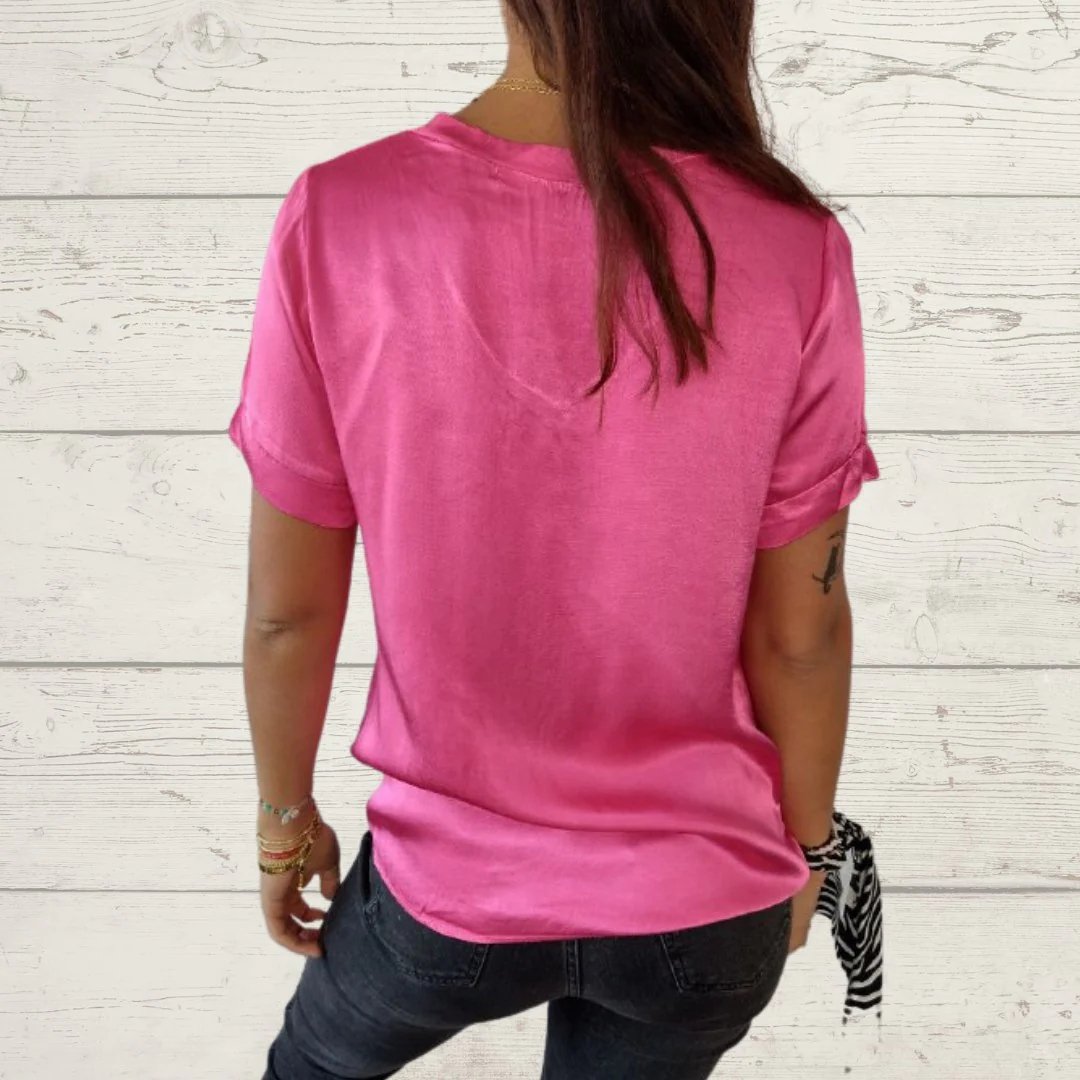 Camiseta de Cetim com Decote em V